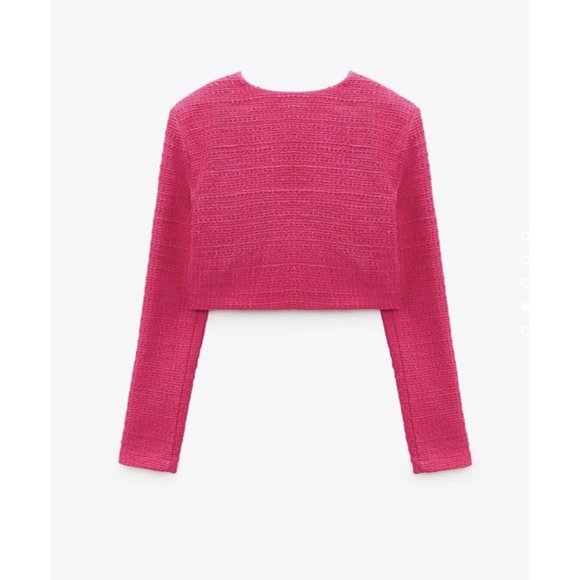 NWT ZARA NEW WOMAN SS22 FUCHSIA TEXTURED Weave CROP TOP 4661 Sz Small Tweed - Picture 3 of 8